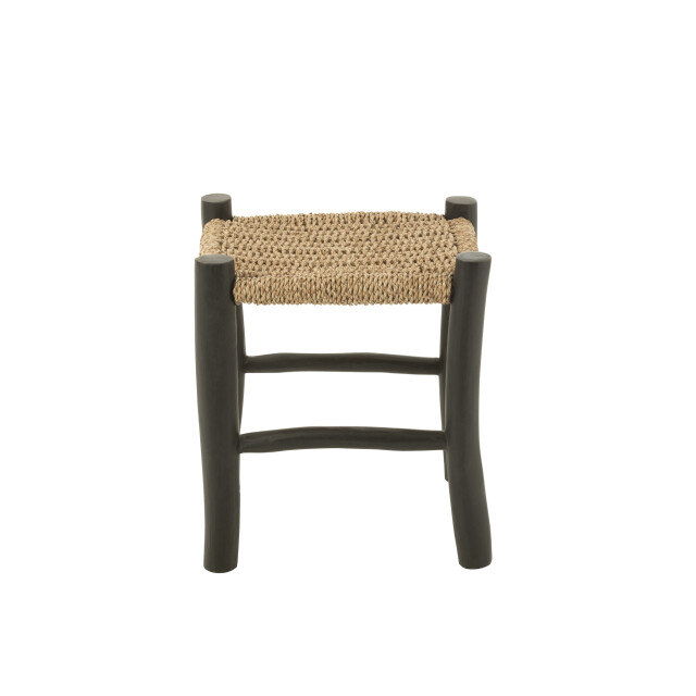 J-Line Stool square teak wood/seagrass black/natural 50981 large