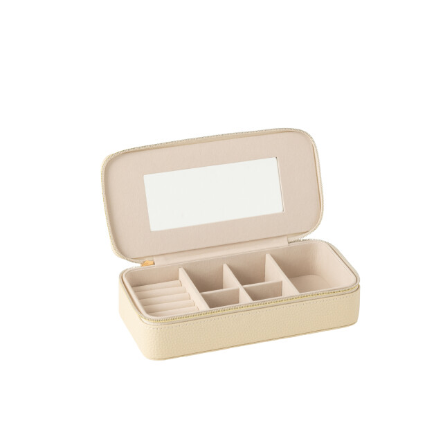J-Line Jewellery box rectangle+mirror artificial leather beige 46543 large