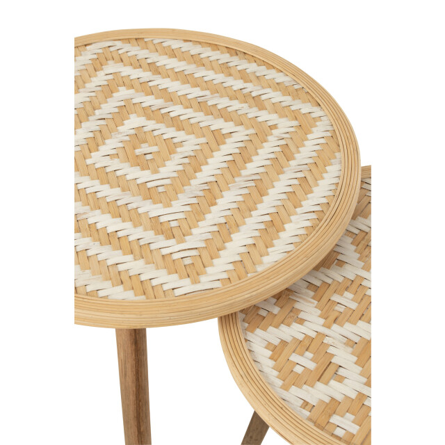 J-Line Set of 3 sidetable patterns 3 legs bamboo/wood natural/white 33193 large