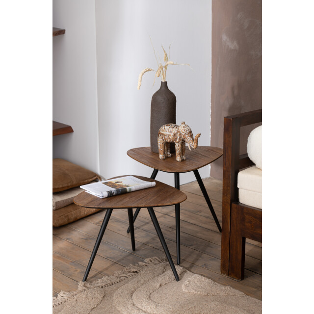 J-Line Set of 2 tables triangle recycle teak natural 40794 large