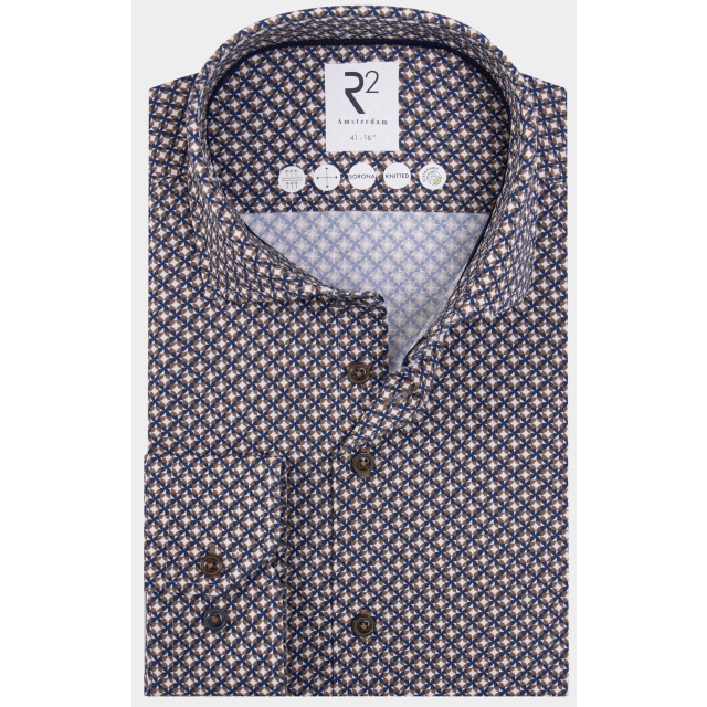 R2 Amsterdam Casual hemd lange mouw blue print on knitted 130.wsp.008/045 192159 large