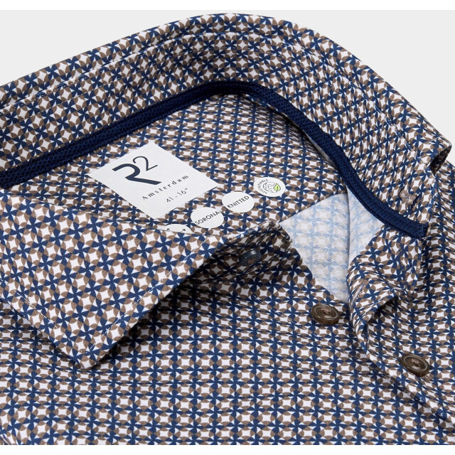 R2 Amsterdam Casual hemd lange mouw blue print on knitted 130.wsp.008/045 192159 large