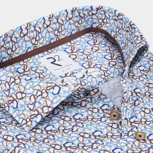 R2 Amsterdam Casual hemd lange mouw carabiner print on knitted 130.wsp.002/073 192153 large