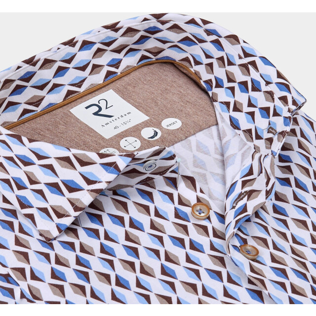 R2 Amsterdam Casual hemd lange mouw light blue retro print 130.wsp.029/045 192160 large