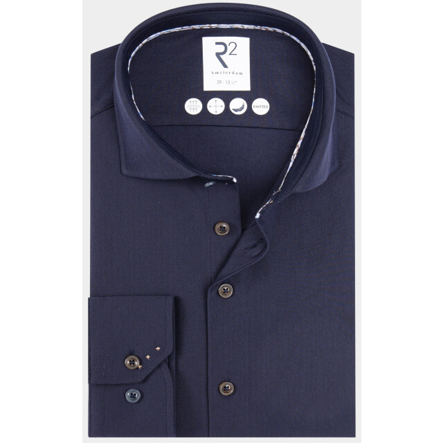 R2 Amsterdam Casual hemd lange mouw solid herringbone knitted 130.wsp.005/010 192155 large