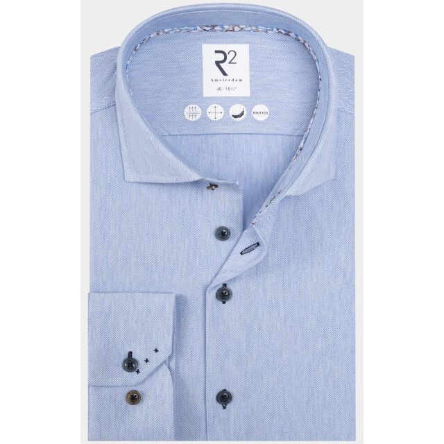R2 Amsterdam Casual hemd lange mouw solid herringbone knitted 130.wsp.005/018 192156 large