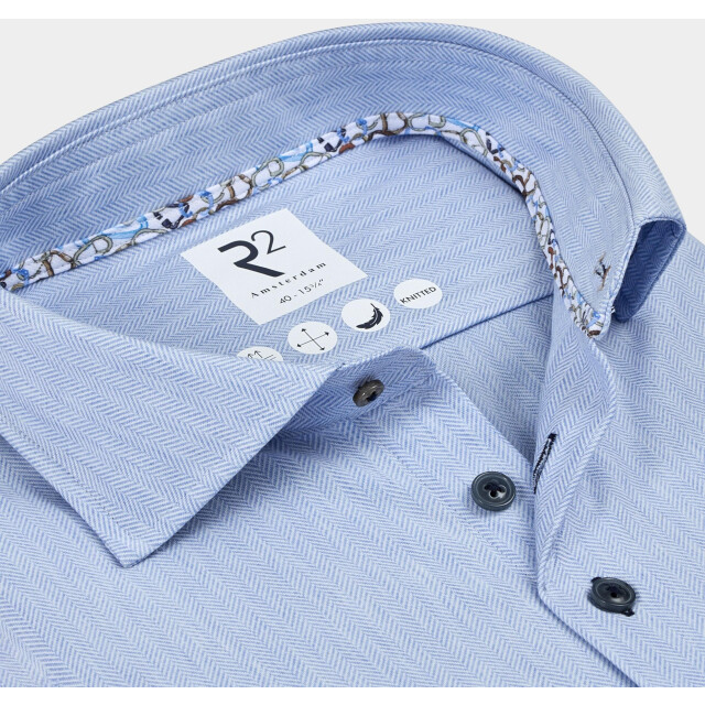 R2 Amsterdam Casual hemd lange mouw solid herringbone knitted 130.wsp.005/018 192156 large