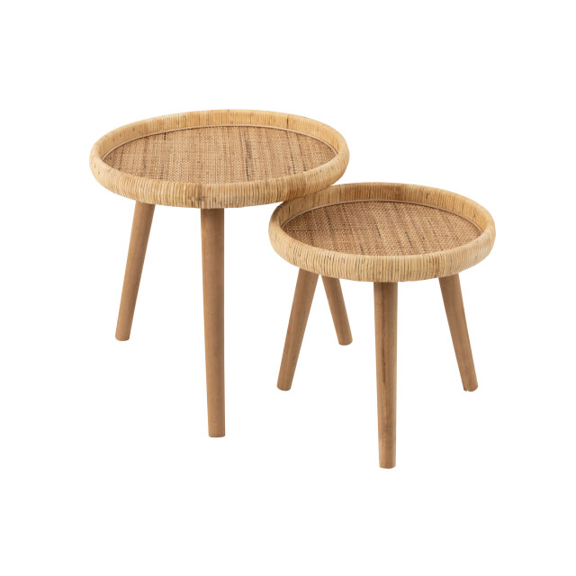 J-Line Set of 2 side tables lurne rattan/fir wood natural 40963 large