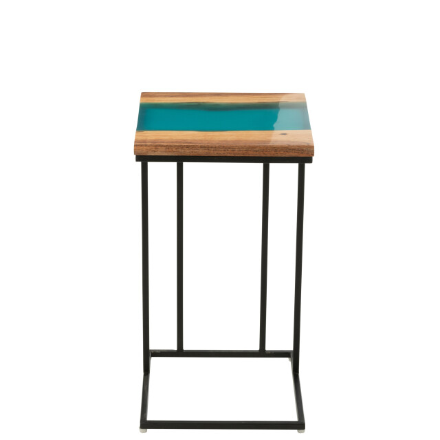 J-Line Side table square acacia wood/resin natural/blue 50999 large