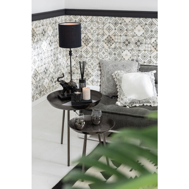 J-Line Set of 3 sidetables tray round metal matte dark grey 8158 large