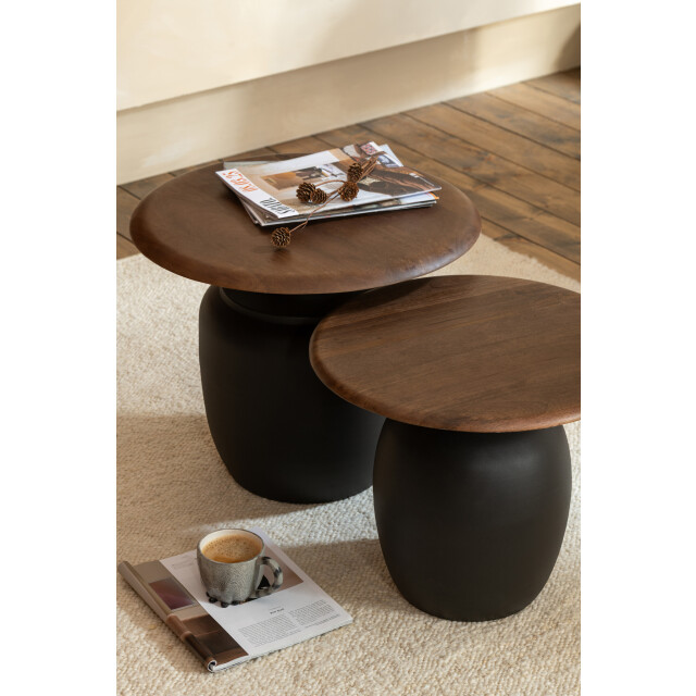 J-Line Set of 2 side table oval iron dark brown 55856 large
