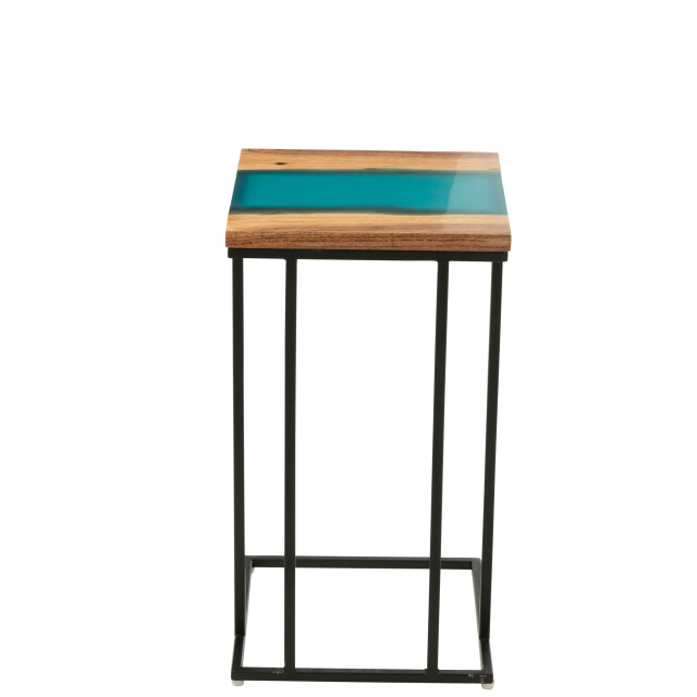 J-Line Side table square acacia wood/resin natural/blue 50999 large