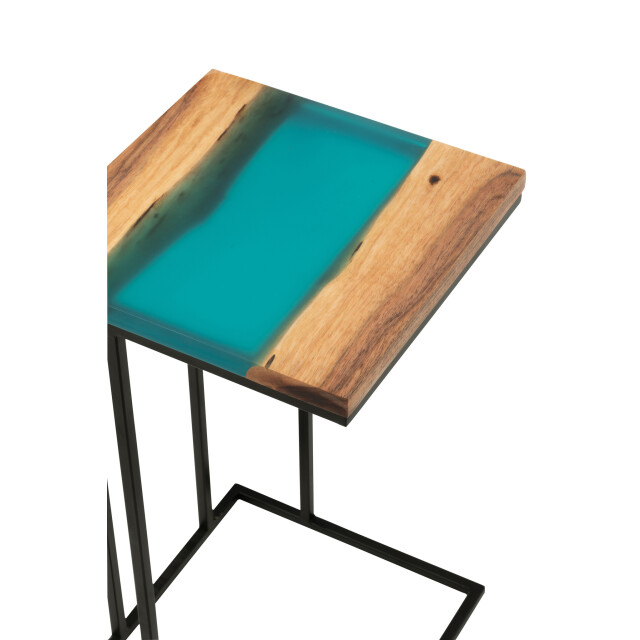 J-Line Side table square acacia wood/resin natural/blue 50999 large