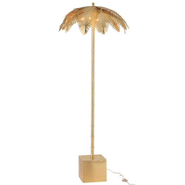 J-Line Lamp standing coconut leaves steel gold 96493 large