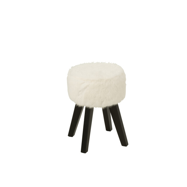 J-Line Stool fur with wooden legs wood white 55953 large