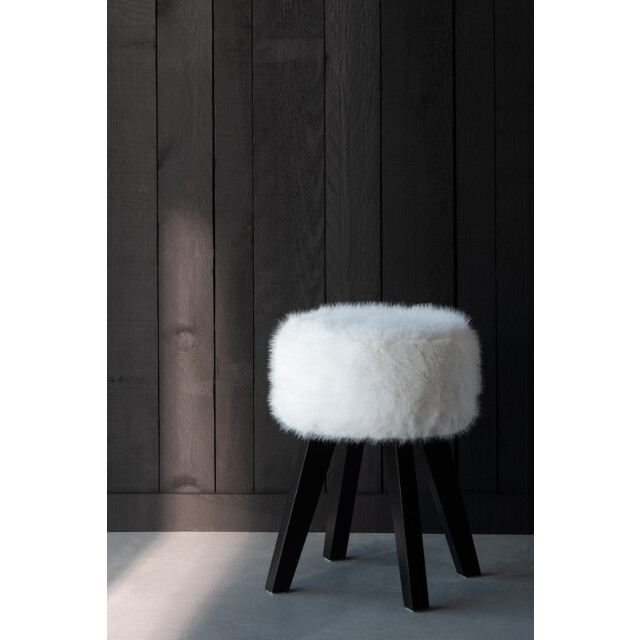 J-Line Stool fur with wooden legs wood white 55953 large