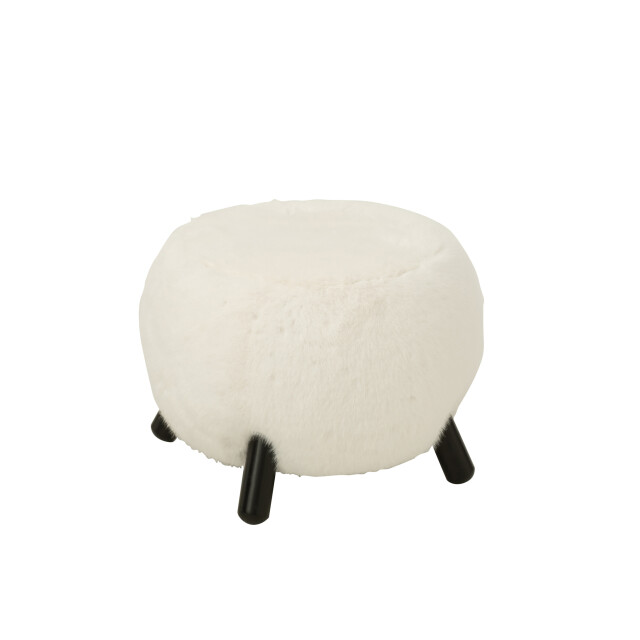 J-Line Stool fur with wooden legs wood white 55954 large