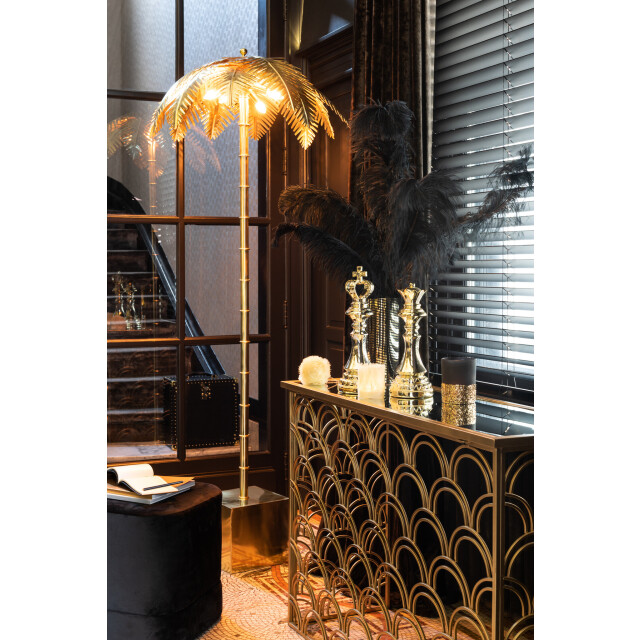 J-Line Lamp standing coconut leaves steel gold 96493 large