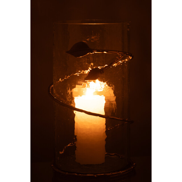 J-Line Vase leaf long glass/iron transparent/gold 47743 large