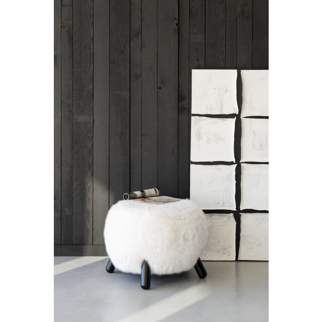 J-Line Stool fur with wooden legs wood white 55954 large