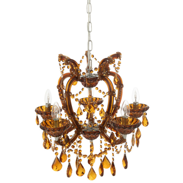 J-Line Ceiling lamp chandelier antique glass brown 59097 large