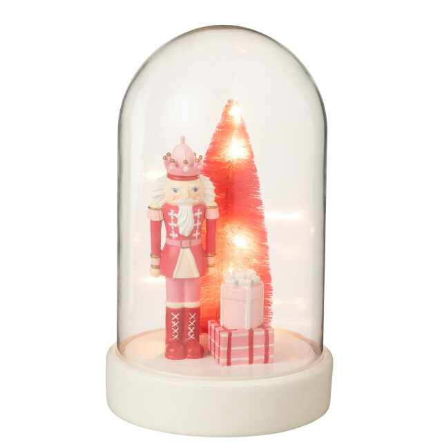 J-Line Decorative bell jar led nutcracker + tree + gifts limepowder white/pink 55624 large
