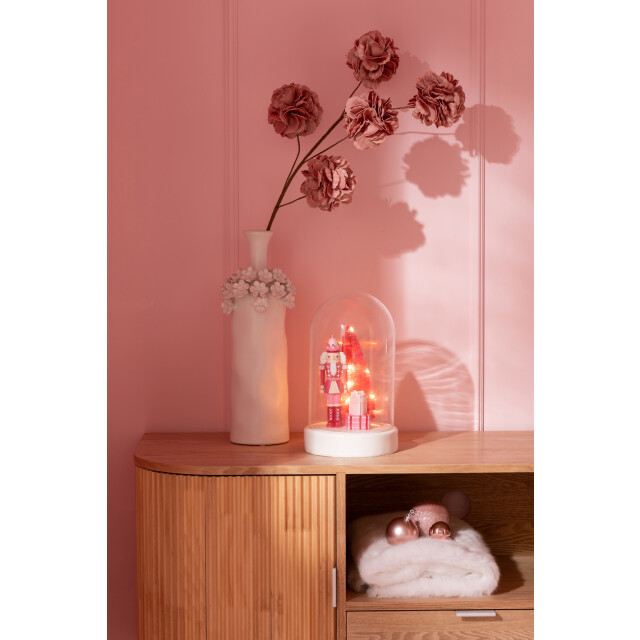 J-Line Decorative bell jar led nutcracker + tree + gifts limepowder white/pink 55624 large
