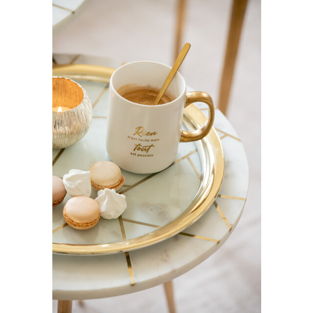 J-Line Set of two sidetable marble/iron gold/white 18449 large