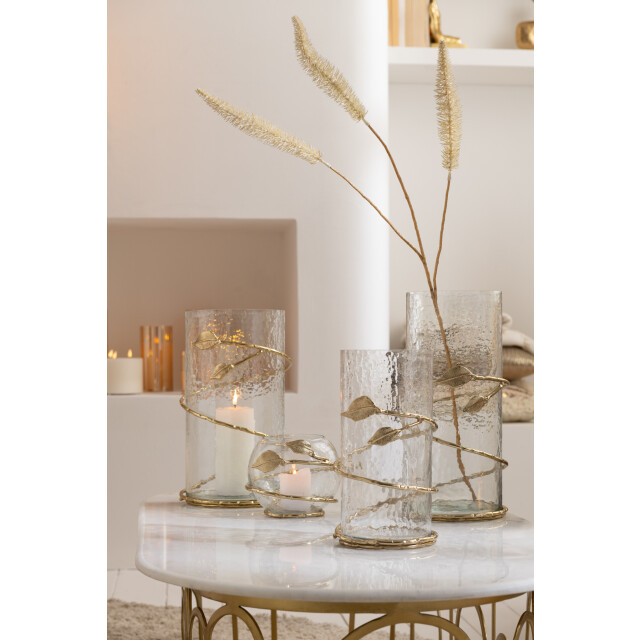 J-Line Vase leaf long glass/iron transparent/gold 47743 large