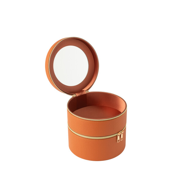 J-Line Cosmetic box round+mirror artificial leather cognac 46552 large