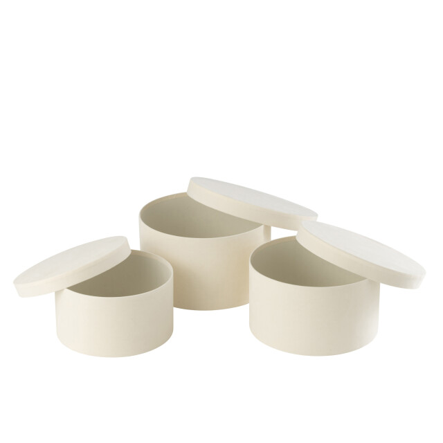 J-Line Set of 3 box round flat velvet paper white 49216 large