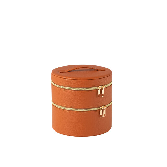 J-Line Cosmetic box round+mirror artificial leather cognac 46552 large