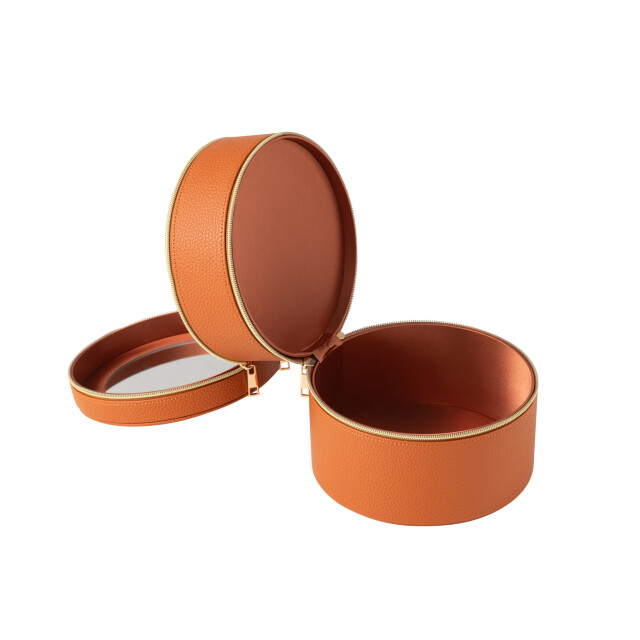 J-Line Cosmetic box round+mirror artificial leather cognac 46552 large