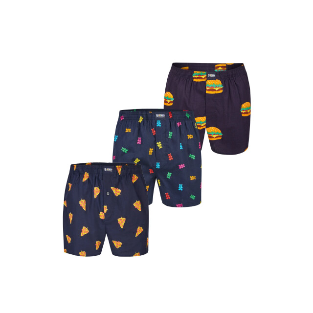 Happy Shorts X heren wijde boxershort met binnenbroek pizza/gummibeer/hamburger print 3-pack HS-X-Multi-3er-D19 large