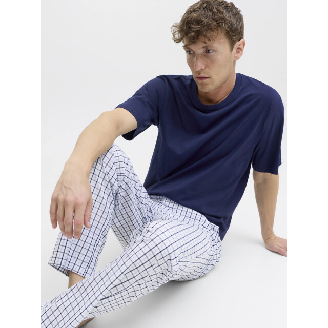Jack & Jones Heren pyjama set lange pyjamabroek jacflorence blauw/wit geblokt 12282813-Ocean Cavern large