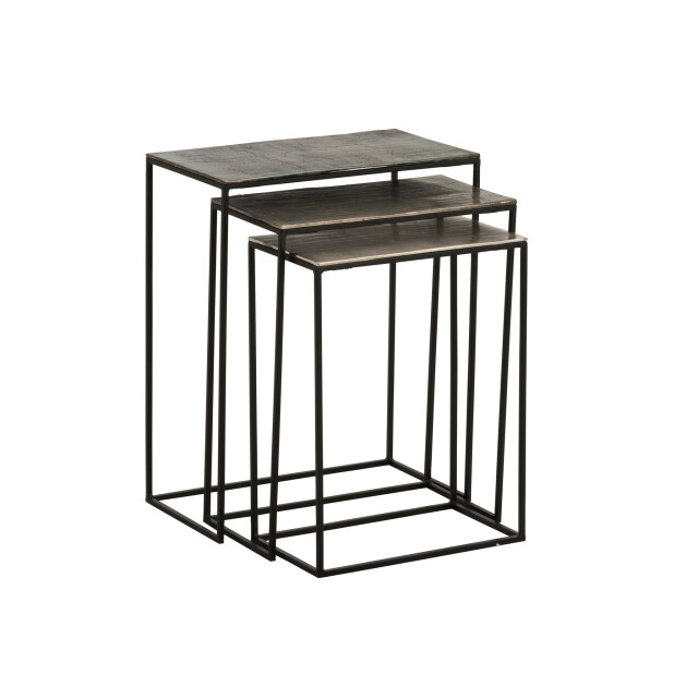 J-Line Set of 3 side tables rectangular aluminium black/mix 86231 large