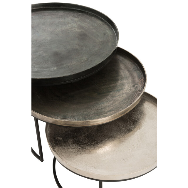 J-Line Set of 3 side tables round aluminium black/mix 86233 large