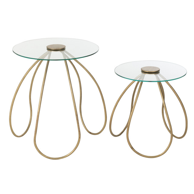 J-Line Set of 2 side tables round metal/glass gold 45847 large