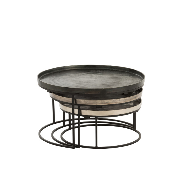 J-Line Set of 3 side tables round aluminium black/mix 86233 large