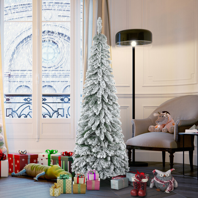Homcom Kunstkerstboom smal met sneeuw 180 cm Ø74 cm 3274595 large