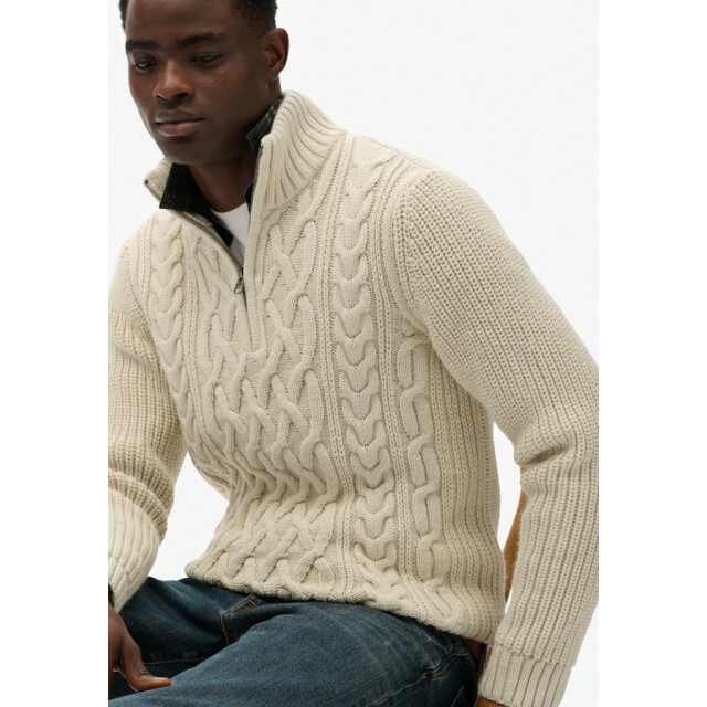 Superdry Gebreide cable trui zip ecru 5219.03.0003 large