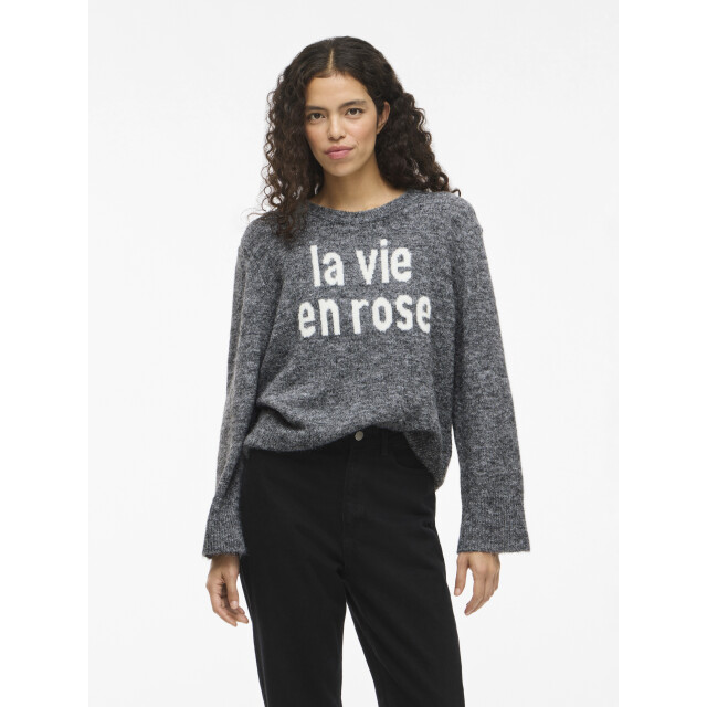 Vila vimelie o-neck l/s detail knit top/ 14110525 medium grey melange 06712.949.0011 large