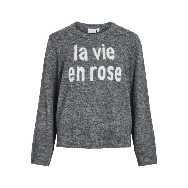 Vila vimelie o-neck l/s detail knit top/ 14110525 medium grey melange 06712.949.0011 large