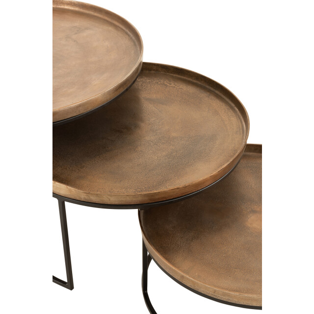 J-Line Set of 3 side tables round aluminium rust 7592 large