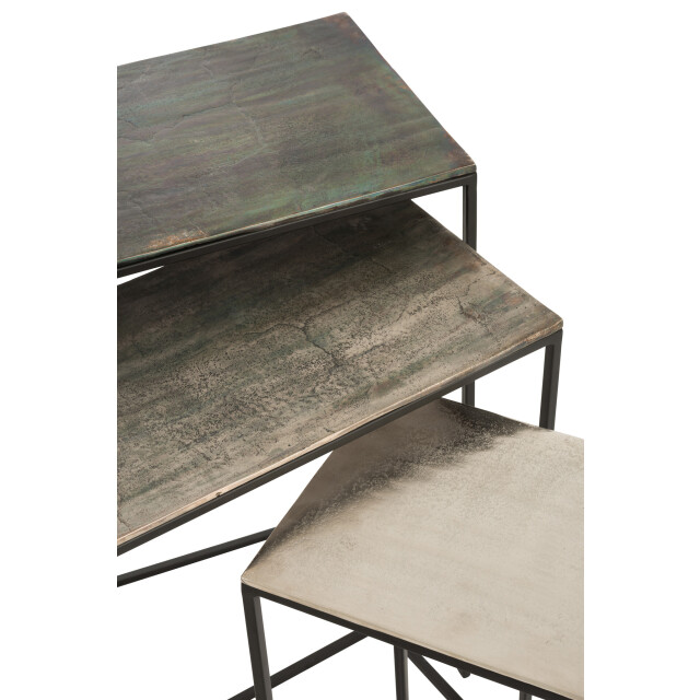 J-Line Set of 3 side tables rectangular aluminium black/mix 86231 large