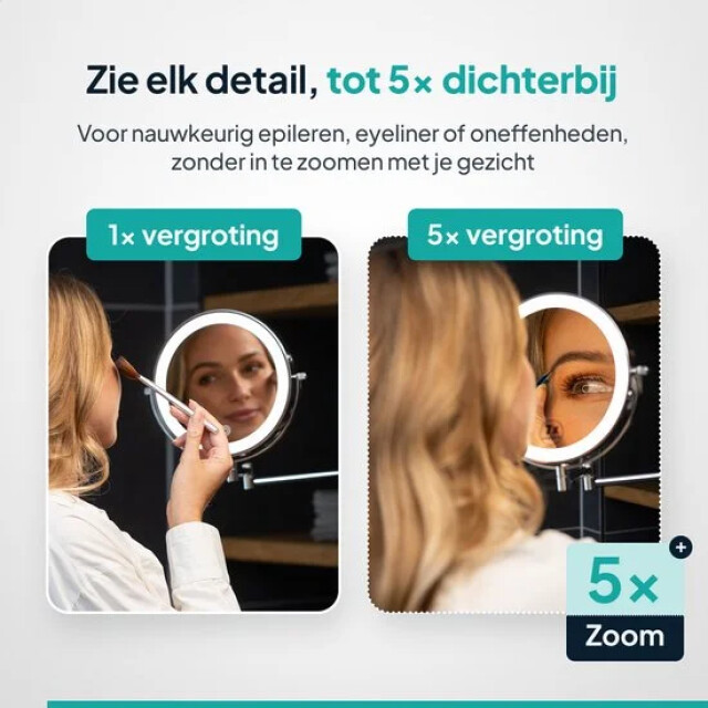 Mirlux Make-up spiegel met led verlichting oplaadbaar 5x vergroting chroom 3277868 large