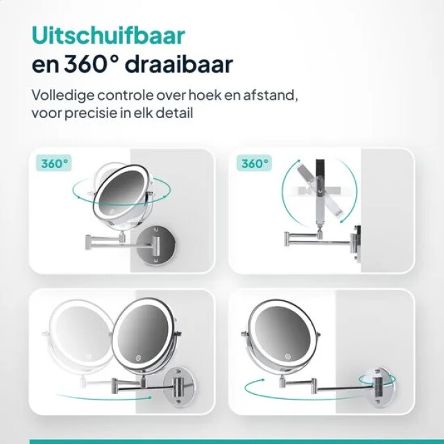Mirlux Make-up spiegel met led verlichting oplaadbaar 5x vergroting chroom 3277868 large