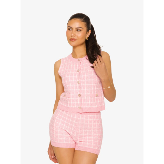 LA Sisters Dames set short checked knitted pink KNITTED-CHECKED-SHORT-COORD-PINK large