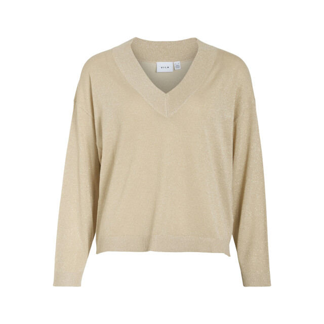 Vila viginny v-neck l/s glitter knit top 14110464 frosted almond 06712.840.0137 large