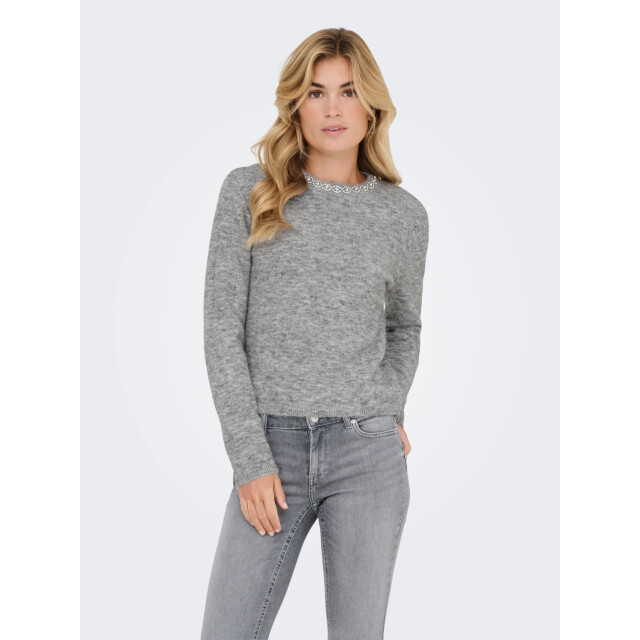 Jacqueline de Yong alva life l/s embellish pullover 15351917 medium grey melange 06712.949.0010 large